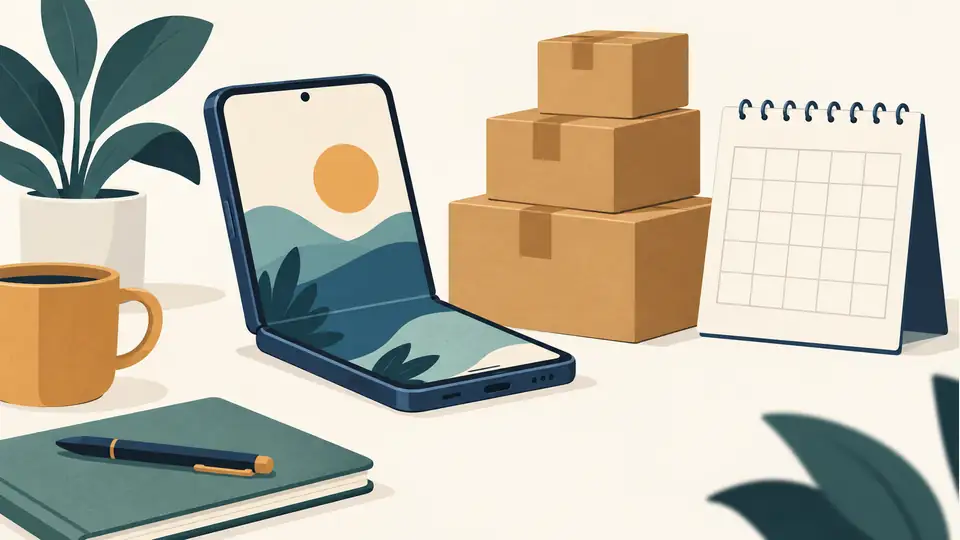 Foldable iPhone supply forecast: what Ming-Chi Kuo actually predicted Illustration of a foldable-phone concept beside shipping boxes and a calendar.